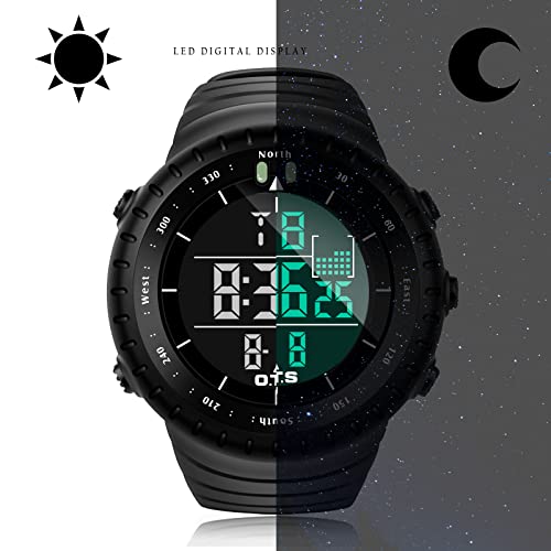 PALADA Men's Digital Sports Watch Waterproof Tactical Watch with LED Backlight Watches for Men - color: Black