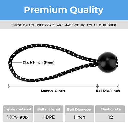 CARTMAN 90-Pack 6-Inch Ball Bungee Cords for Canopies and Tarps, Black - style: 6inch 90pk