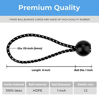 CARTMAN 60-Pack 6-Inch Ball Bungee Cords for Canopies and Tarps, Black - style: 6inch 60pk