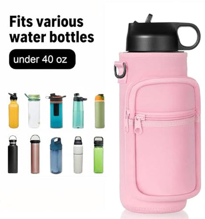 40oz Insulated Water Bottle Sling with Phone Pocket, Crossbody Carrier - color: Pink, size: 40oz