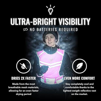 Reflective Running Vest with Pocket & 2 Bands, High-Visibility - color: Pink, size: Medium