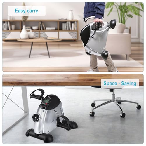 Mini Exercise Bike, himaly Under Desk Bike Pedal Exerciser Portable Foot Cycle Arm & Leg Peddler Machine with LCD Screen Displays - color: Silver and Black