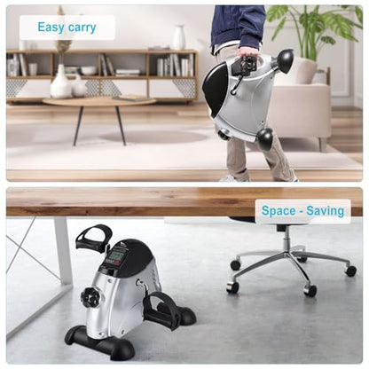 Mini Exercise Bike, himaly Under Desk Bike Pedal Exerciser Portable Foot Cycle Arm & Leg Peddler Machine with LCD Screen Displays - color: Silver and Black
