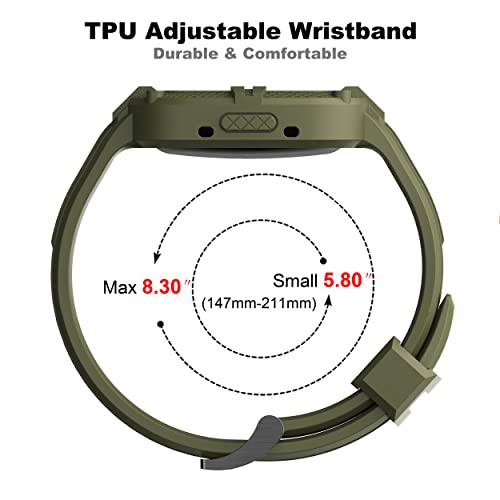 Compatible for Fitbit Versa 4/ Fitbit Sense 2 Bands Men, Rugged Protective Case with TPU Sport Band Smartwatch Wristband Army Green - color: Army Green