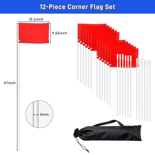 12 Pack Soccer Corner Flags-67" Fiberglass Field Corner Flag Set with Bag