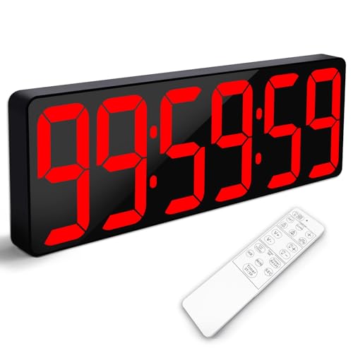 Large Digital Timer Wall Clock with Remote Control, 17.2" Count Down Up Digital Timer LED Display Auto DST Big Digital Clock for Bedroom Kitchen Living Room Office Gym Home Decor