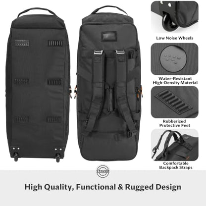 STOVER 100L U-Zip Rolling Duffel Bag with Wheels, Expedition Series X-Large Durable Travel Duffle + Toiletry Bag, Lay-Flat Opening, Packable with Shoulder Straps - Use as Luggage or Backpack (Black) - color: U-Zip Expedition Black