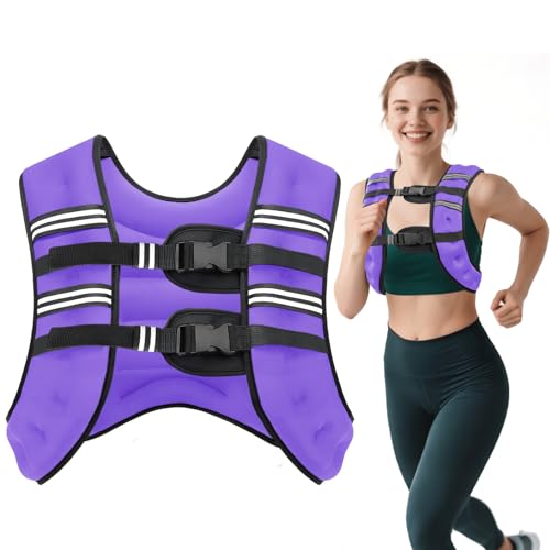 Ragebby Weighted Vest, 6lb/8lb/12lb/16lb/20lb/30lb for Men, Women with Reflective Stripe, Weight Vests Adjustable for Workout, Strength Training, Running, Fitness, Muscle Building, Weight Loss clearance - color: Purple, size: 16LB