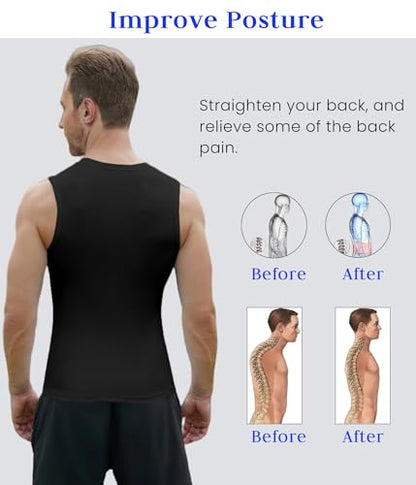 Compression Shirt Men Slimming Body Shaper Vest Crewneck Workout Tank Top - color: Black, size: Small