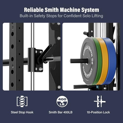 Major Fitness Drone2 Advanced Training Smith Machines– All-in-One Home Gym Squat Rack with Aluminum Pulley Set , Weight Bar, Dual LAT Pull-Down Systems & Cable Crossover Machine for Full-Body Workouts - style: BK D2AW Package(with BK Elite Bench+BK 230lb)
