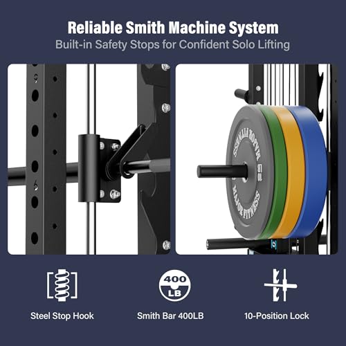 Major Fitness Drone2 Advanced Training Smith Machines– All-in-One Home Gym Squat Rack with Aluminum Pulley Set , Weight Bar, Dual LAT Pull-Down Systems & Cable Crossover Machine for Full-Body Workouts - style: SL D2AW Package(with BK Elite Bench+230lb)