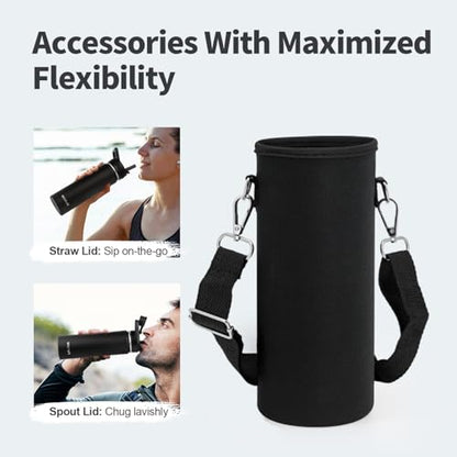 WixByti 20 oz Insulated Water Bottle with Straw, Stainless Steel Water Jug - color: Black, size: 20 Ounces