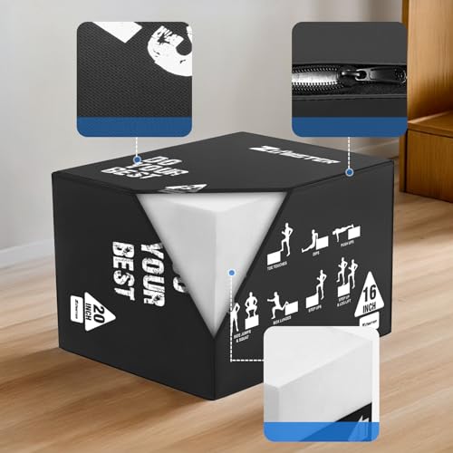 Zoomster 3-in-1 Plyometric Jump Box, Box Jumps for Home Gym - size: 16 X 20 X 24inch