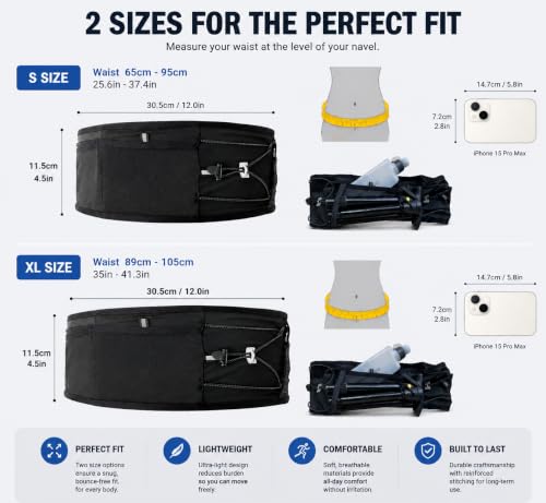Running Belt for Men Women with 250ml Soft Water Bottle,Running Fanny Pack - size: S/L（25in-37in）