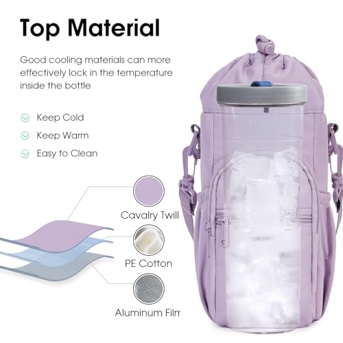 sportsnew 40oz Insulated Crossbody Water Bottle Bag Gym Hiking Phone Pocket - color: Purple