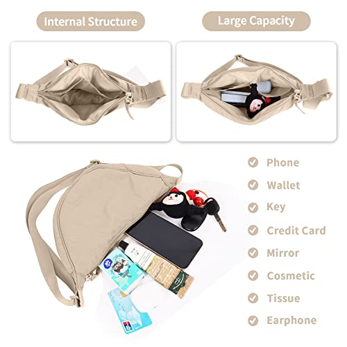 Nylon Crescent Crossbody Bag for Women Purses Trendy Men,Small Travel Sling Bag Hobo - color: Beige+black, size: Small