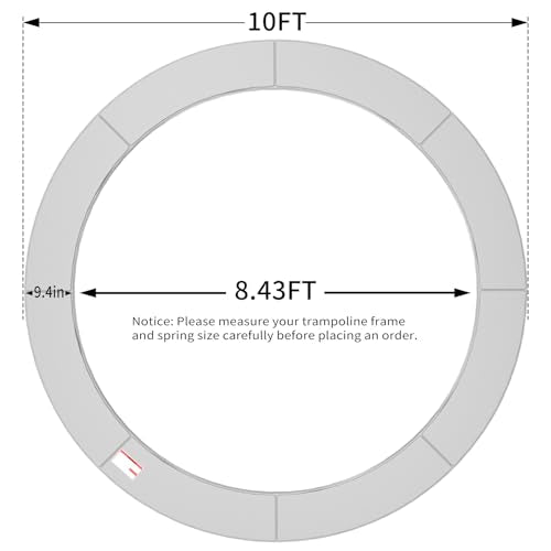 ACWARM HOME 16FT/15FT/14FT/12FT/10FT Trampoline Safety Pad Replacement, Round Trampoline Spring Protection Cover, Fits 16FT/15FT/14FT/12FT/10FT Frames, Water-Resistant Trampoline Accessories - color: Gray, size: 10FT