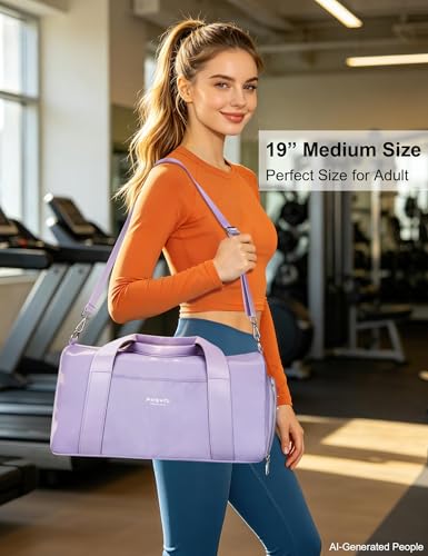19" Purple Personal Gym Bag for Women,with Shoe Compartment & Wet Pocket - color: Purple, size: 19" Medium Size