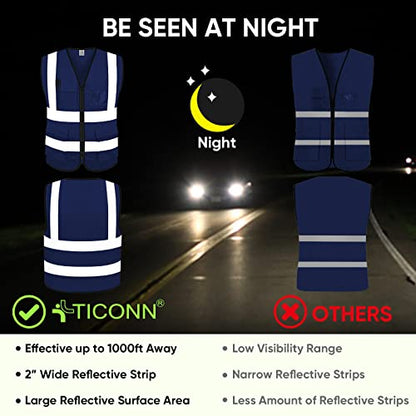 TICONN High Visibility Reflective Safety Vest for Men & Women, ANSI Class 2 - color: Blue, size: Large