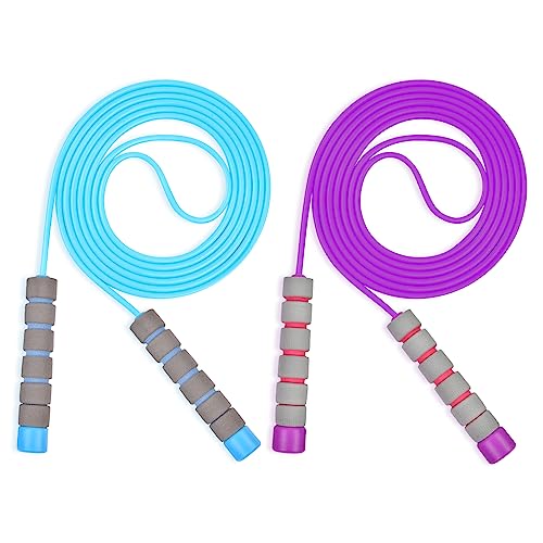 Flintronic Skipping Ropes for Children, 2 Pack Adjustable Jumping Rope for Kids, 2.6m Skipping Rope with Skin-Friendly Foam Handles, Soft Jump Rope for Girls Boys Exercise Workout Outdoor