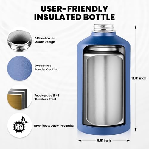 RAYMYLO One Gallon Water Bottle Insulated 128 oz, Stainless Steel - color: Dark Blue, size: 128 Ounces