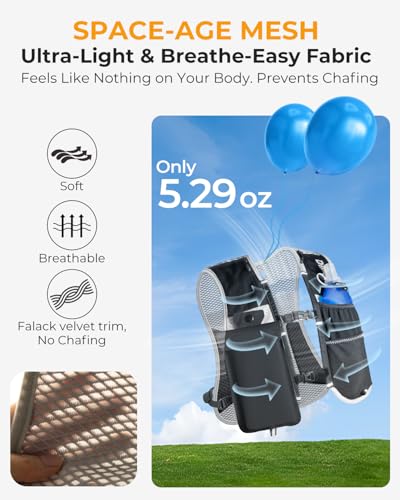 Running Hydration Vest with 17 oz Soft Flask and Phone Pocket, Grey