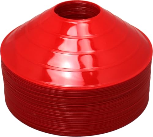 BlueDot Trading Pro Disc Cones High Visibility for Sports, Agility Training, Soccer, Football, Basketball, and Other Sports Durable Cone Markers for Adults or Kids (50-Pack), Red