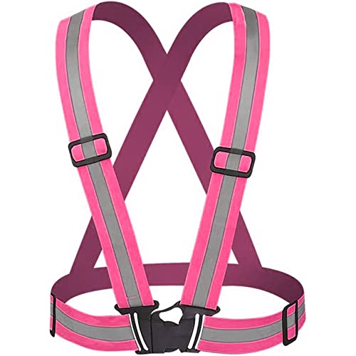 Reflective Vest with Hi Vis Bands, Fully Adjustable & Multi-Purpose: Running, Cycling, Motorcycle Safety, Dog Walking - High Visibility Pink 1PCS