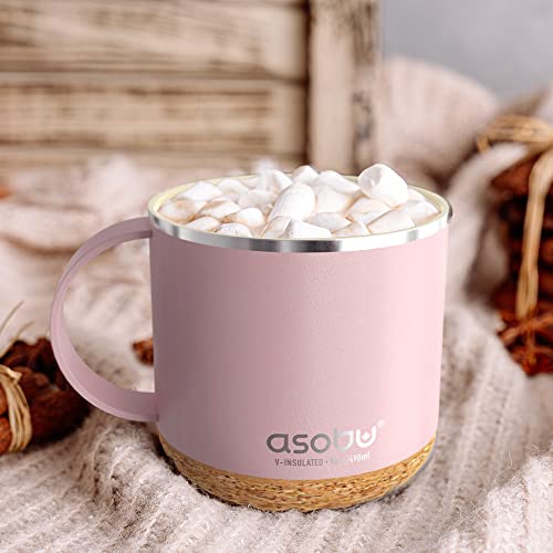 asobu Infinite Stainless Steel Insulated Coffee Mug with Inner Ceramic Coating and Cork Coaster 16 Ounce (Powdered Pink) - color: POWDERED PINK, style: INFINITE MUG