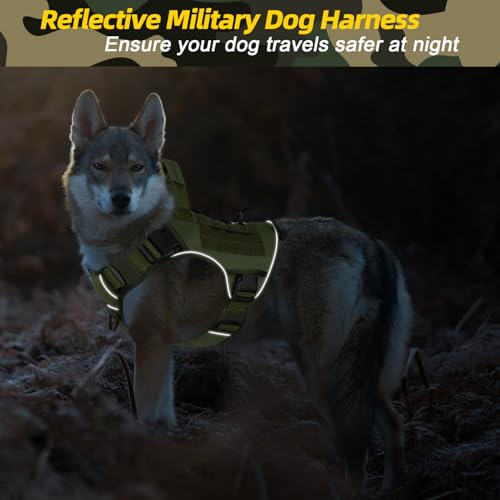 WINGOIN Green Tactical Dog Harness for Extra Large Dogs,No Pull Dog Harness - color: Green, size: XX-Large: 110-160 lbs (Chest:36-43",Neck:26-37")