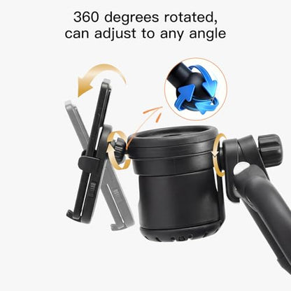 Gromast Universal Stroller Cup Holder with Phone Holder, 3-in-1 Detachable Drink Holder 360° Rotatable, Adjustable Cup Holder for Baby Stroller, Tricycle - Black - color: Black-4-in-1