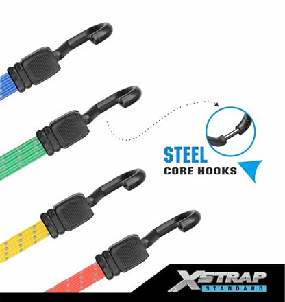 XSTRAP STANDARD 8-Pack Flat Reflective Bungee Cord with Hooks Elastic Strap - color: Reflective