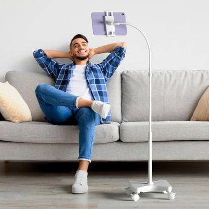 LEVO Rolling Gooseneck Tablet Floor Stand, iPad & Phone Holder, White - color: White