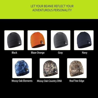 POWERCAP LED Hat Light 150 Lumens Rechargeable Fleece Beanie with Bright Built-in Headlamp Waterproof LED Warm One Size Cap - color: Gray 3.0