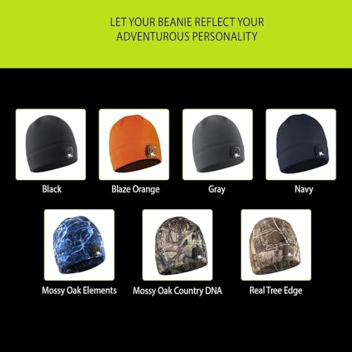 POWERCAP LED Hat Light 150 Lumens Rechargeable Fleece Beanie with Bright Built-in Headlamp Waterproof LED Warm One Size Cap - color: Real Tree Edge 3.0