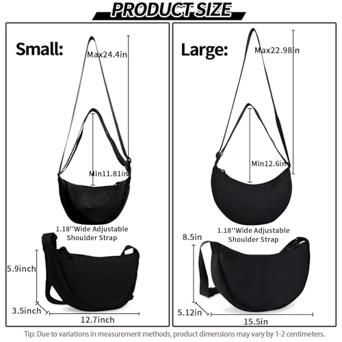 Nylon Crescent Crossbody Bag for Women Purses Trendy Men,Small Travel Sling Bag Hobo - color: Black, size: Small