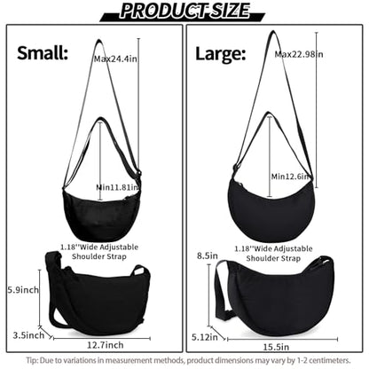 Nylon Crescent Crossbody Bag for Women Purses Trendy Men,Small Travel Sling Bag Hobo - color: Black, size: Large