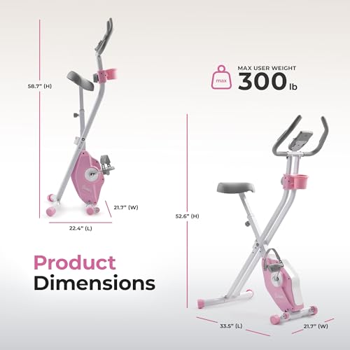 Sunny Health & Fitness Smart Foldable Magnetic X-Bike, Low-Impact Workouts - color: Pink