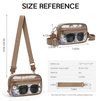 FODOKO Wristlet wallets for Women RFID crossbody bags with 4 Zippers - color: Clear-caramel