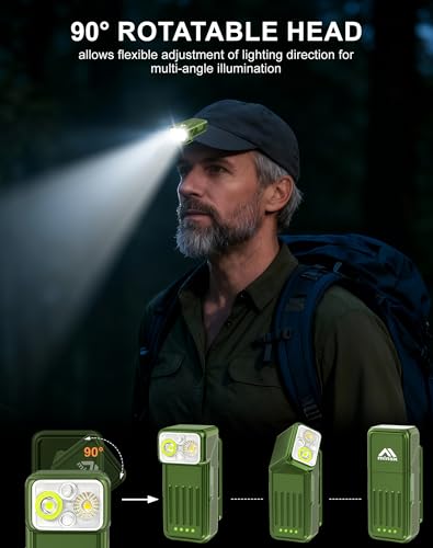 Minsk Rechargeable EDC Flashlight, Mini Flashlights Clip-on Light, 90° Rotatable Head Pocket Light, 500 Lumen Portable Flashlight of Magnetic for Running, Camping, Cycling, Emergency (Green)