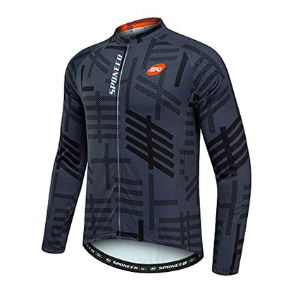 sponeed Men's Cycling Jersey Full Sleeve Riding Wear Long Sleeve T Shirts Pants - color: Fleece Grey Multi, size: Large