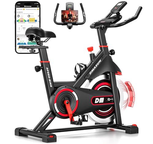 DMASUN Exercise Bike, Silent Magnetic Resistance Stationary Bike for Home with 330 LBS Capacity, Pedals with Anti-loosening Nuts, Indoor Bike with Comfortable Seat Cushion, Digital Display - color: Red Upgraded Magnetic+APP Compatible