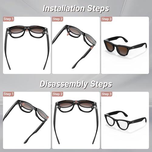 HIBLOKS Polarized Clip for RayBan Meta Skyler Gen 1/2 (RW4010/RW4014 52-20) - size: Black Frame - Silver+Grey