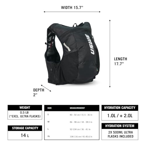 USWE Pace - Running Vest Hydration Pack with 2 x 500ml UltraFlask, Backpack for Men and Women - style: 14L, Red, X-Large