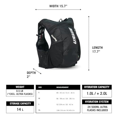 USWE Pace - Running Vest Hydration Pack with 2 x 500ml UltraFlask, Backpack for Men and Women - style: 14L, Red, X-Large
