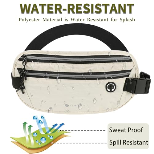 Slim Running Belt for Women Men Runners Fanny Packs With Phone Holder Hidden Pockets Exercise Waist Bag for Marathon Workout - color: Beige/T2085