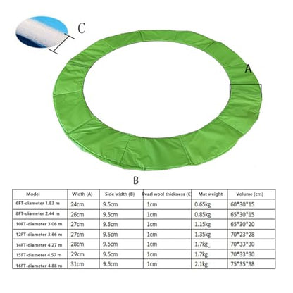 Replacement Trampoline Safety Pad Mat, 6FT 8FT 10FT 12FT 13FT 14FT 16FT UV Resistant Safety Mat Spring Cover - color: Green, size: 12FT-366cm