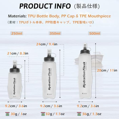 TRIWONDER Running Water Bottle Handheld Plastic Flask Hydration Vest Packs Waist Belt Replacement for Runners Marathon Cycling Hiking - color: 03 Soft Flasks - White - 250ml/8.45oz - 2 Packs