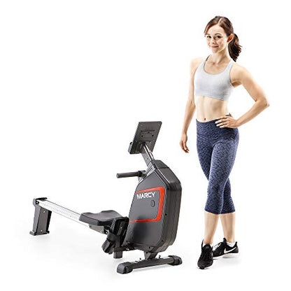 Marcy Compact 8-Level Adjustable Magnetic Resistance Rowing Machine with Transport Wheels