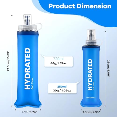 WEMEET 24oz Collapsible Soft Water Bottle, BPA-Free, Soft Flask with Bite Valve, for Climbing, Running, Hiking, Marathon (Bule & Grey, 2Pack) - style: 24 Ounces